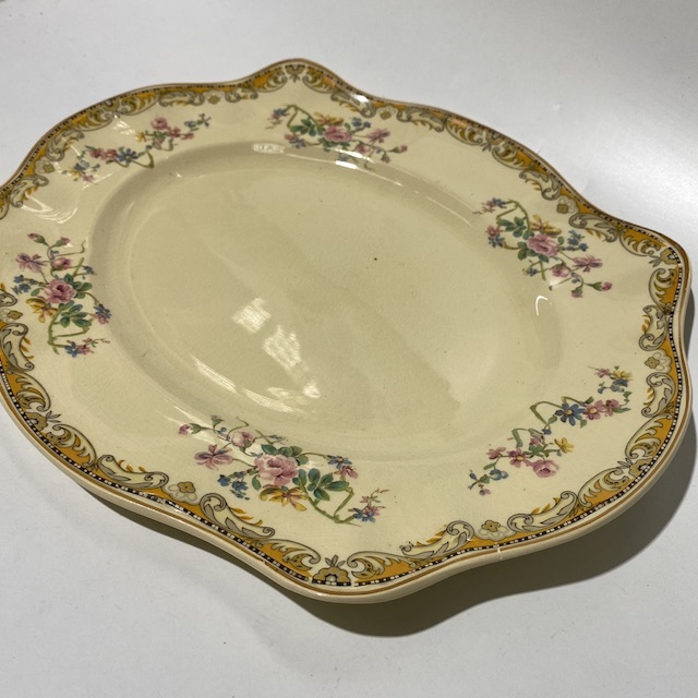 PLATTER, Vintage Serving Plate - Scalloped Cream Floral